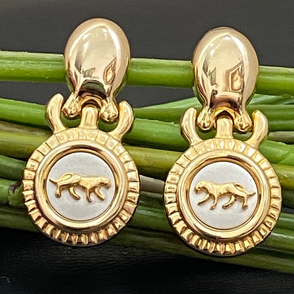 Unsigned Vintage 80’s Gold-tone Panther Door Knocker Earrings 13.7g - Picture 1 of 12